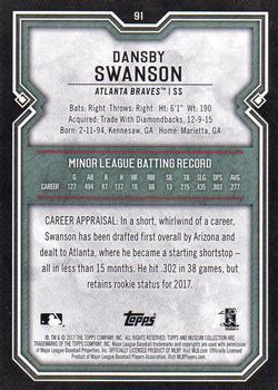 2017 Topps Museum Collection - Amethyst #91 Dansby Swanson Back