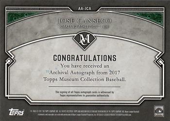 2017 Topps Museum Collection - Archival Autographs #AA-JCA Jose Canseco Back