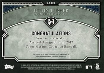 2017 Topps Museum Collection - Archival Autographs #AA-JTU Justin Turner Back