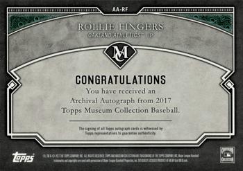 2017 Topps Museum Collection - Archival Autographs Gold #AA-RF Rollie Fingers Back