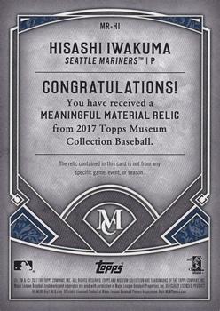 2017 Topps Museum Collection - Meaningful Material Relics #MR-HI Hisashi Iwakuma Back