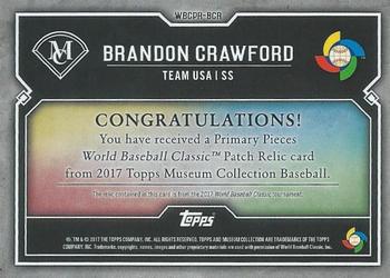 2017 Topps Museum Collection - Primary Pieces World Baseball Classic Patch Gold #WBCPR-BCR Brandon Crawford Back