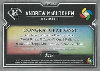 2017 Topps Museum Collection - Primary Pieces WBC Quad Relics (Single-Player) #WBCQR-AM Andrew McCutchen Back