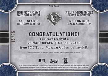 2017 Topps Museum Collection - Primary Pieces Quad Relics (Four-Player) Copper #FPQ-CHSC Robinson Cano / Felix Hernandez / Kyle Seager / Nelson Cruz Back