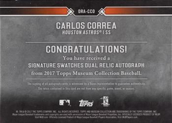 2017 Topps Museum Collection - Signature Swatches Dual Relic Autographs Emerald #DRA-CCO Carlos Correa Back