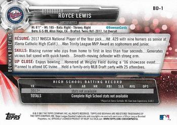 2017 Bowman Draft #BD-1 Royce Lewis Back