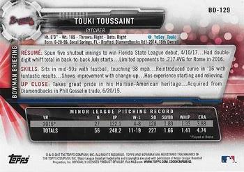 2017 Bowman Draft #BD-129 Touki Toussaint Back