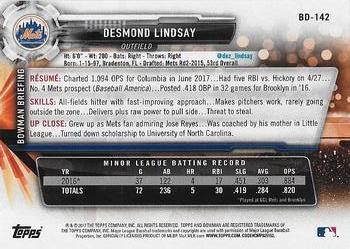 2017 Bowman Draft #BD-142 Desmond Lindsay Back