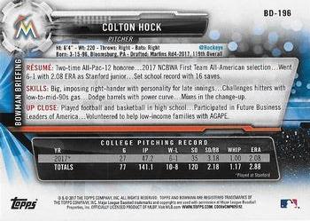 2017 Bowman Draft #BD-196 Colton Hock Back