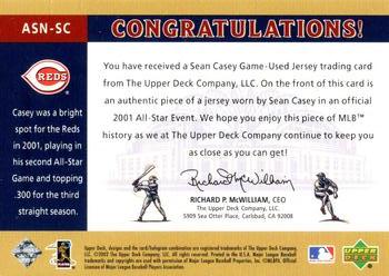 2003 Upper Deck - NL All-Star Swatches #ASN-SC Sean Casey Back