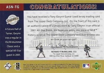 2003 Upper Deck - NL All-Star Swatches #ASN-TG2 Tony Gwynn Back