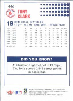 2002 Fleer #440 Tony Clark Back
