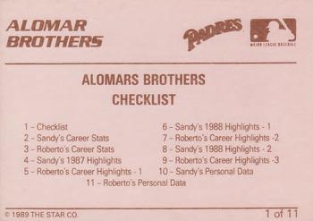 1989 Star Alomar Brothers #1 Roberto Alomar / Sandy Alomar Jr. Back
