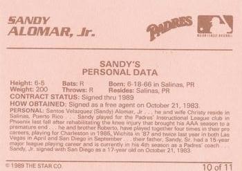 1989 Star Alomar Brothers #10 Sandy Alomar Jr. Back