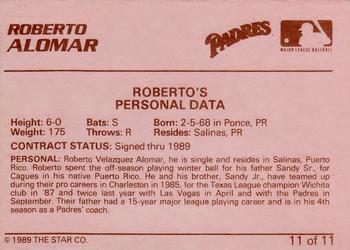 1989 Star Alomar Brothers #11 Roberto Alomar Back