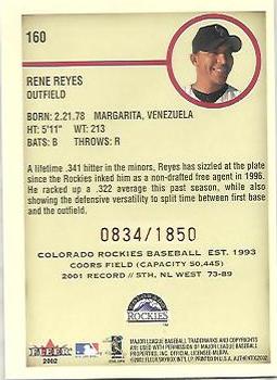 2002 Fleer Authentix #160 Rene Reyes Back