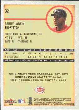 2002 Fleer Authentix #32 Barry Larkin Back