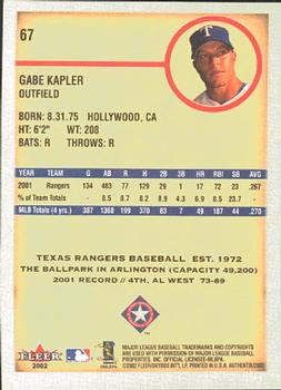 2002 Fleer Authentix #67 Gabe Kapler Back