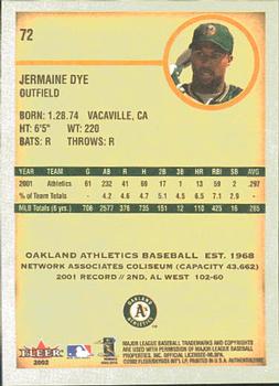 2002 Fleer Authentix #72 Jermaine Dye Back