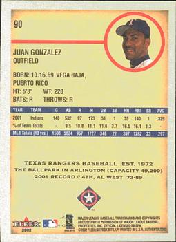 2002 Fleer Authentix #90 Juan Gonzalez Back