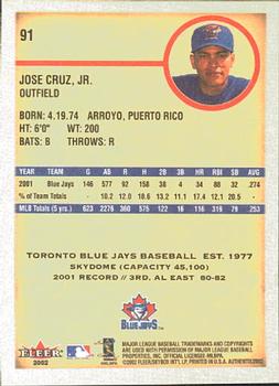 2002 Fleer Authentix #91 Jose Cruz, Jr. Back