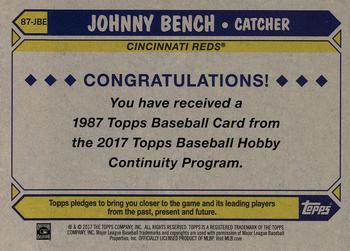 2017 Topps - 1987 Topps Baseball 30th Anniversary Chrome Silver Pack (Series Two) #87-JBE Johnny Bench Back