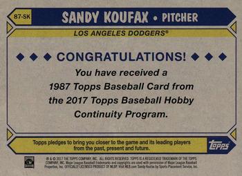 2017 Topps - 1987 Topps Baseball 30th Anniversary Chrome Silver Pack (Series Two) #87-SK Sandy Koufax Back