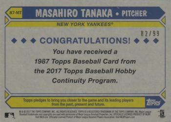 2017 Topps - 1987 Topps Baseball 30th Anniversary Chrome Silver Pack Orange Refractor (Series Two) #87-MT Masahiro Tanaka Back