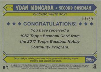 2017 Topps - 1987 Topps Baseball 30th Anniversary Chrome Silver Pack Orange Refractor (Series Two) #87-YM Yoan Moncada Back