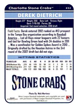 2012 Grandstand Charlotte Stone Crabs #NNO Derek Dietrich Back