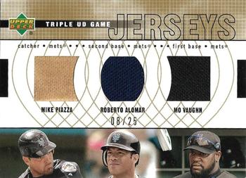 2003 Upper Deck - Triple UD Game Jerseys Gold #TJ-NYM Mike Piazza / Roberto Alomar / Mo Vaughn Front