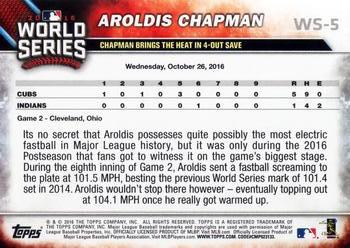 2016 Topps Chicago Cubs World Series Champions Blister Set #WS-5 Aroldis Chapman Back