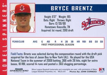 2010 Grandstand Lowell Spinners #NNO Bryce Brentz Back