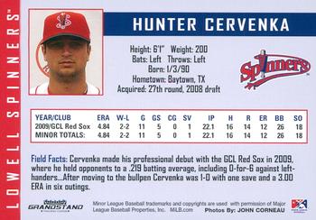 2010 Grandstand Lowell Spinners #NNO Hunter Cervenka Back