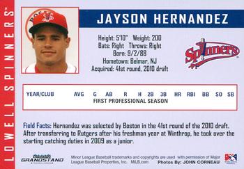 2010 Grandstand Lowell Spinners #NNO Jayson Hernandez Back