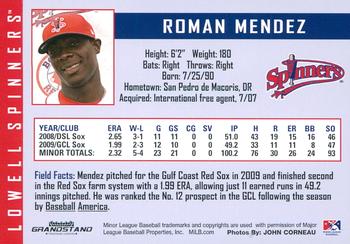 2010 Grandstand Lowell Spinners #NNO Roman Mendez Back