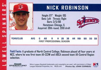 2010 Grandstand Lowell Spinners #NNO Nick Robinson Back
