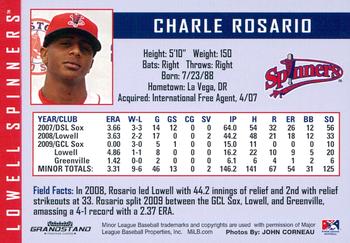 2010 Grandstand Lowell Spinners #NNO Charle Rosario Back
