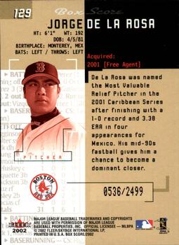 2002 Fleer Box Score #129 Jorge De La Rosa Back