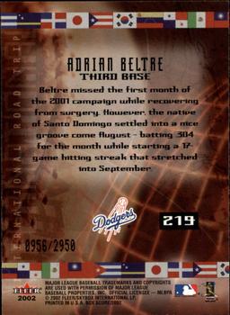 2002 Fleer Box Score #219 Adrian Beltre Back