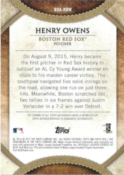 2017 Topps Tier One - Break Out Autographs #BOA-HOW Henry Owens Back
