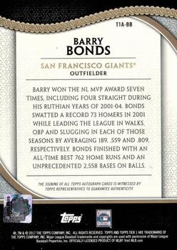 2017 Topps Tier One - Tier One Autographs Silver Ink #T1A-BB Barry Bonds Back