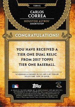 2017 Topps Tier One - Tier One Relics Dual #T1DR-CC Carlos Correa Back