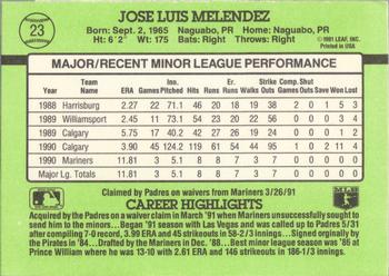 1991 Donruss The Rookies #23 Jose Melendez Back