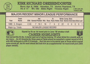 1991 Donruss The Rookies #24 Kirk Dressendorfer Back