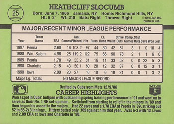 1991 Donruss The Rookies #25 Heathcliff Slocumb Back