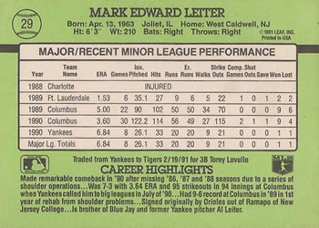 1991 Donruss The Rookies #29 Mark Leiter Back