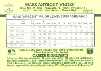 1991 Donruss The Rookies #32 Mark Whiten Back