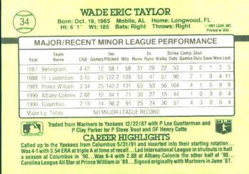 1991 Donruss The Rookies #34 Wade Taylor Back