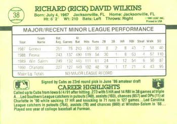 1991 Donruss The Rookies #38 Rick Wilkins Back